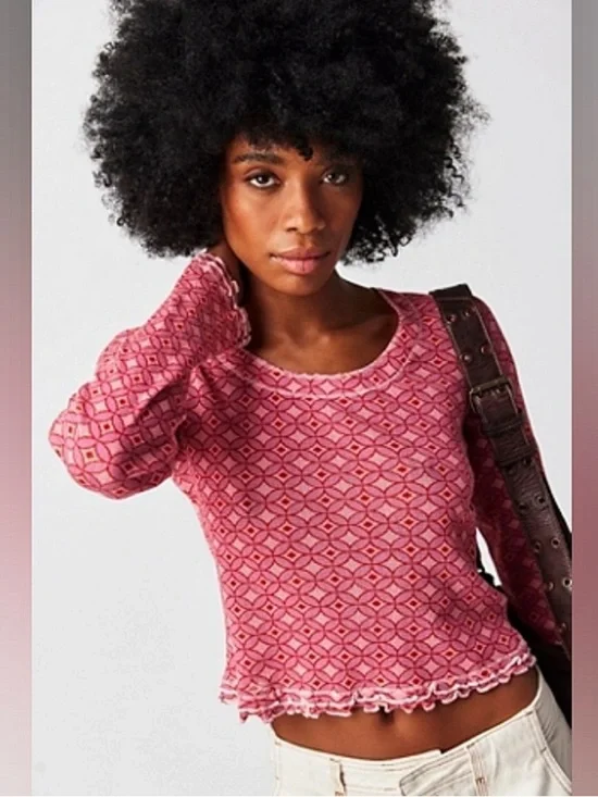 Free People Garner Long Sleeve Tee in Pink Combo Size XS - Picture 3 of 16